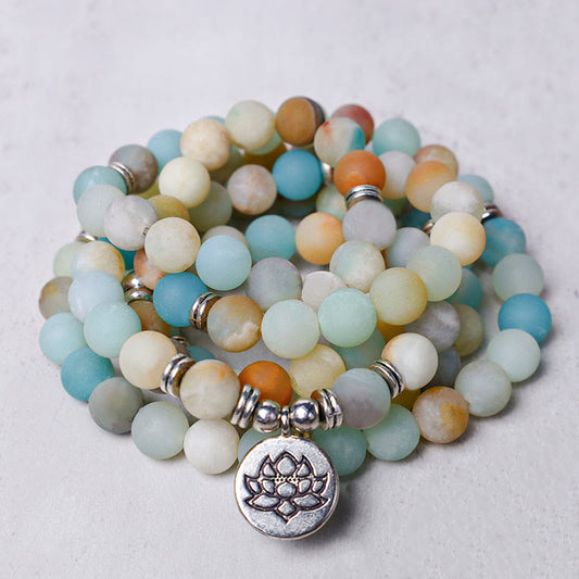 Mythstone Tibetan Amazonite Stone Blessing Lotus Mala