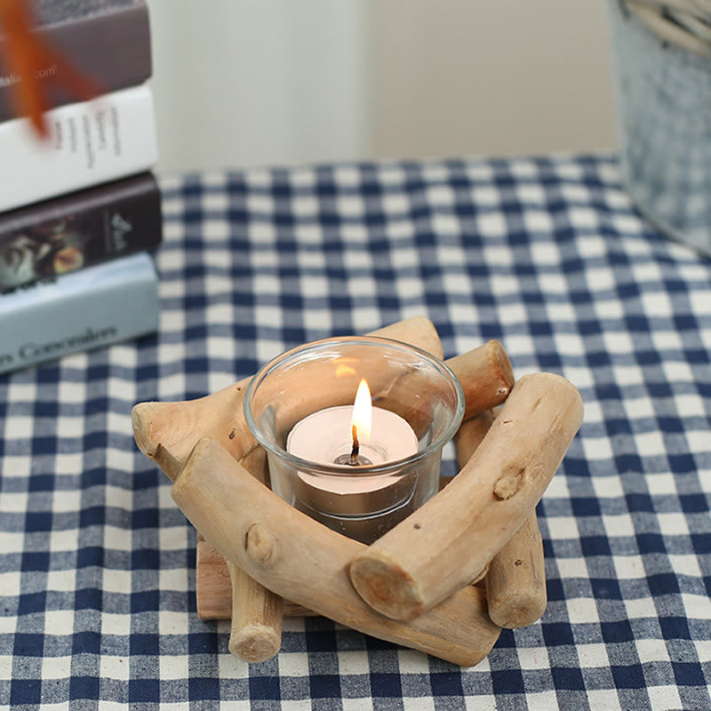 Mythstone Wood Candlestick Home Candle Holder Decoration