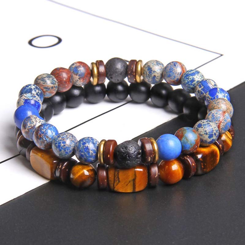 Mythstone 2PCS Healing Crystal Emperor Stone Tiger Eye Bead Bracelet