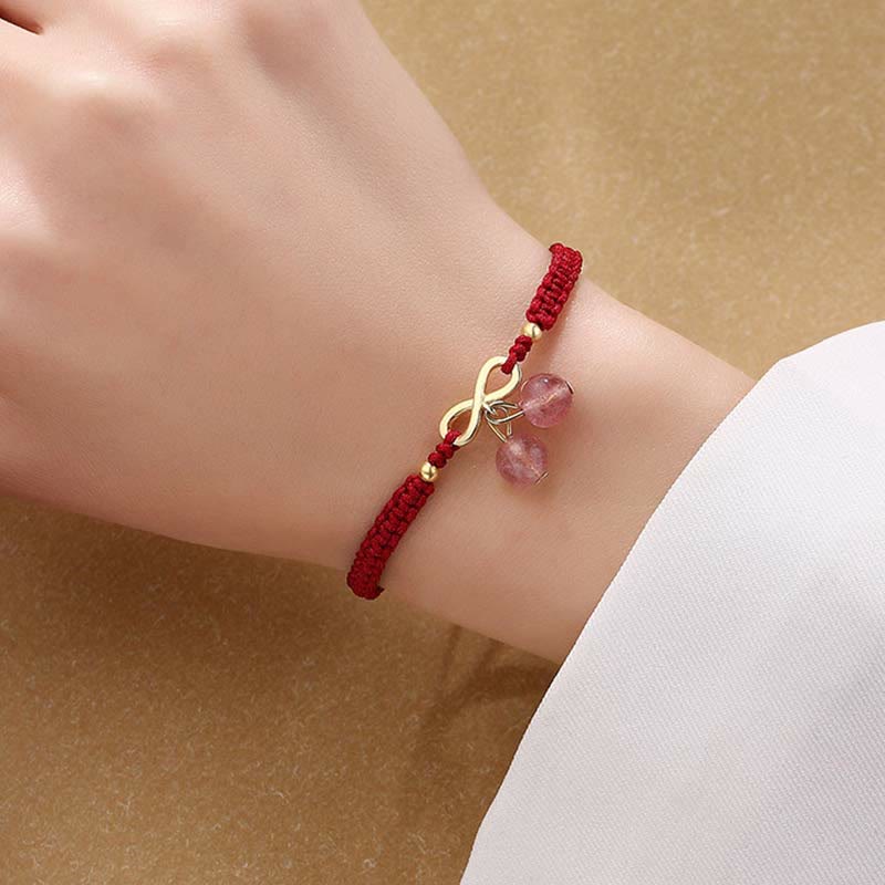 Mythstone Strawberry Quartz Crystal Endless Knot Love Healing Red String Weave Bracelet