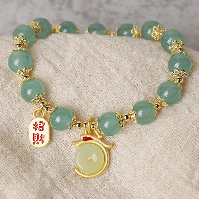 MythStone Year of the Dragon Red Agate Green Aventurine Peace Buckle Fu Character Lucky Fortune Bracelet