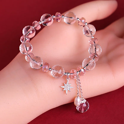 Pulsera con dije de estrella protectora de cristal blanco y rosa Mythstone