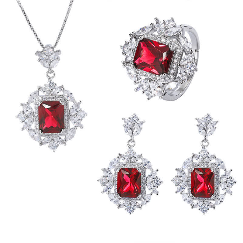 Mythstone Emerald Crystal Red Corundum Confidence Courage Ring Earrings Necklace Pendant