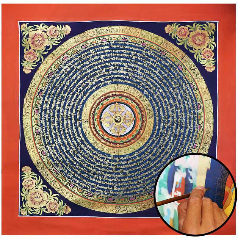 Caja ciega con bendición espiritual hecha a mano con pintura Thangka tibetana Mythstone, patrón de colores aleatorios