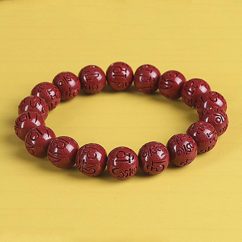 Mythstone Natural Double PiXiu Cinnabar Om Mani Padme Hum Wealth Luck Bead Bracelet