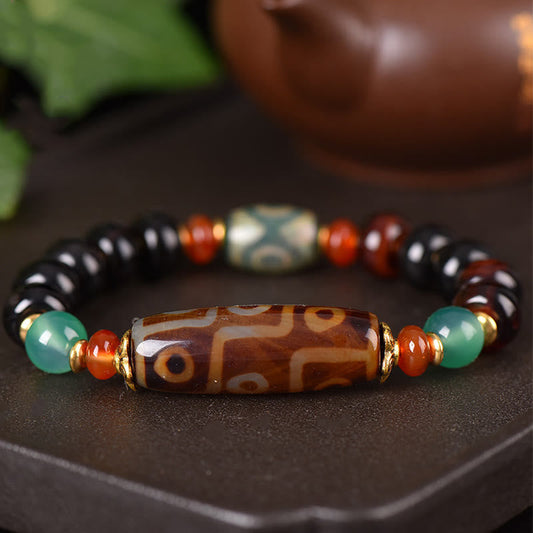 Mythstone Tibetan Natural Nine-Eye Dzi Bead Three-eyed Dzi Bead Protection Bracelet