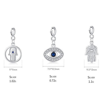 925 Sterling Silver Evil Eye Hamsa Symbol Prosperity Luck Chain Necklace Pendant