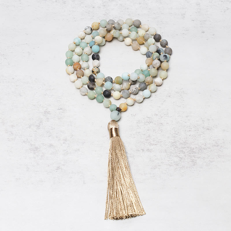 MythStone 108 Amazonite Beads Tassel Mala Bracelet