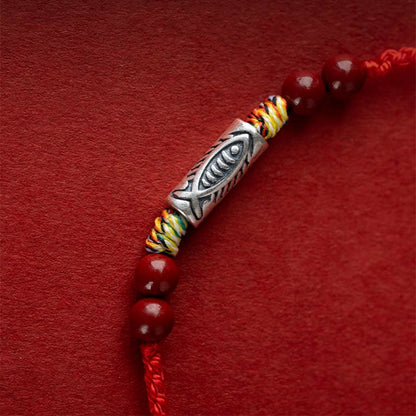 Mythstone 925 Sterling Silver Koi Fish Cinnabar Bead Wealth Handcrafted Braided Bracelet Anklet