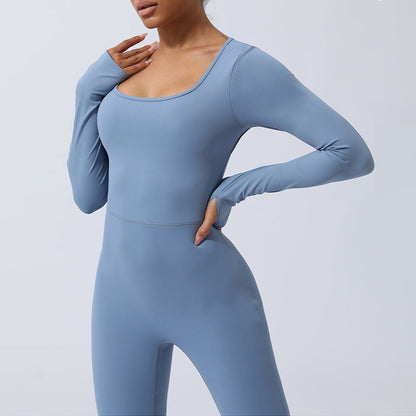 Mythstone Women Long Sleeve Backless Jumpsuit Sports Fitness Yoga Bodysuit