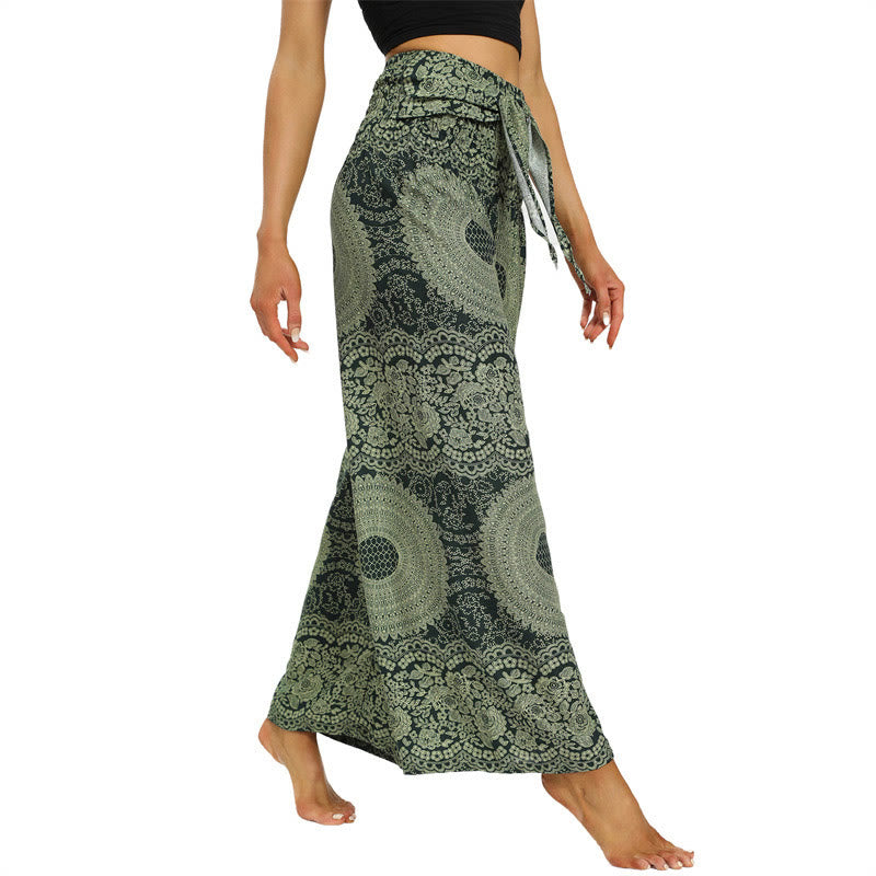 Mythstone Boho Lace-up Wide Leg Pants Women's Yoga Pants