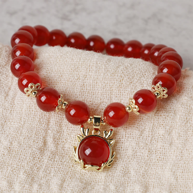 Mythstone Year of the Dragon Red Agate Jade Peace Buckle Fu Character Success Bracelet