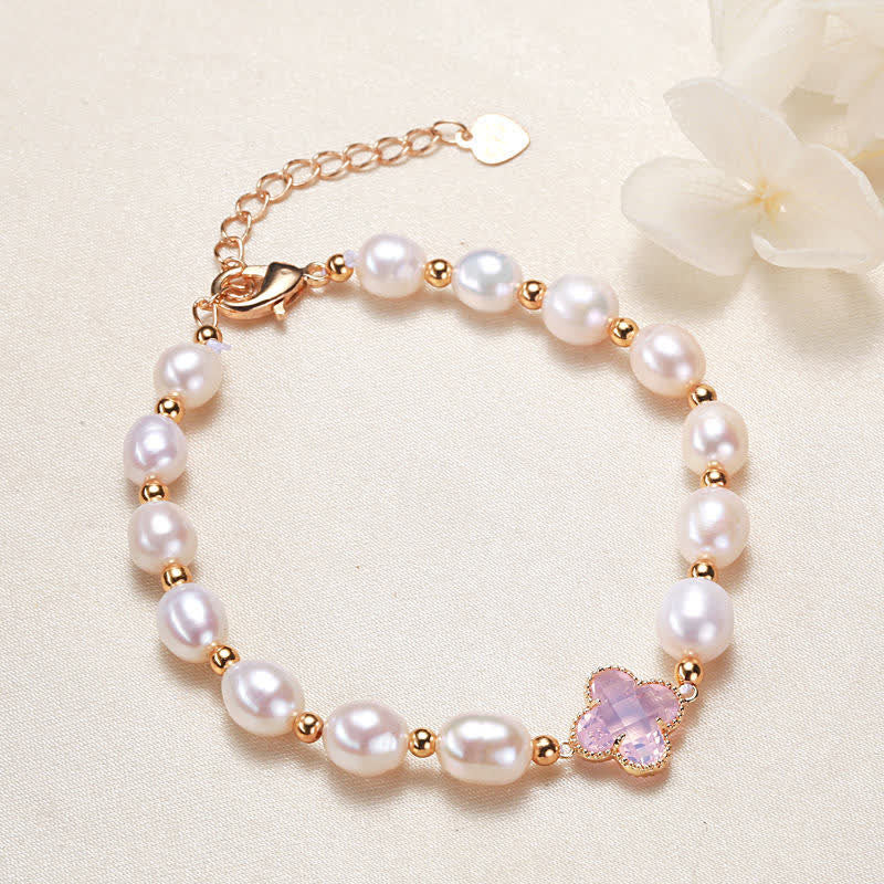 MythStone Pearl Four Leaf Clover Wealth Chain Bracelet