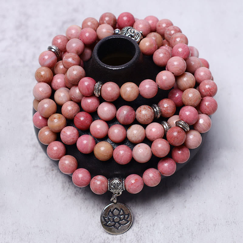 Mythstone Lotus Crystal Stone 108 Beads Mala Bracelet