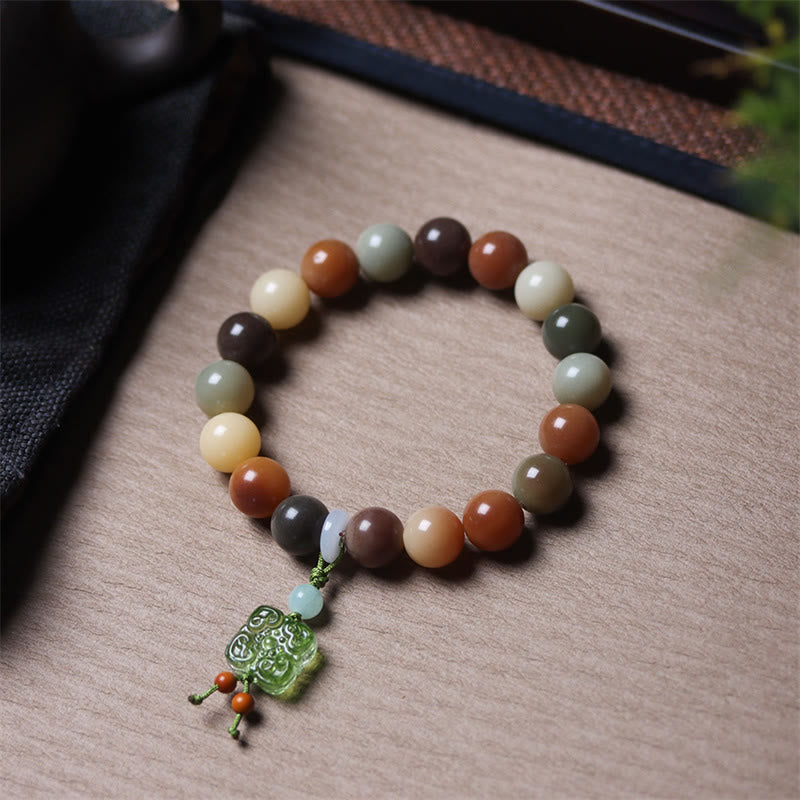 Mythstone Natural Multicolored Gradient Bodhi Seed Liuli Glass Charm Peace Bracelet