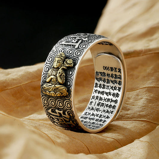 Mythstone Chinese Zodiac Natal Buddha Wealth Luck Adjustable Ring