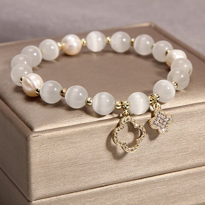 MythStone Cat's Eye Lovely Cat Pattern Pearl Love Charm Bracelet