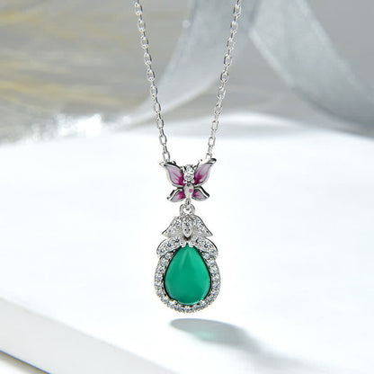 Mythstone 925 Sterling Silver Green Chalcedony Butterfly Zircon Courage Necklace Pendant