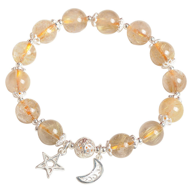 Mythstone 925 Sterling Silver Natural Citrine Happiness Moon Star Charm Bracelet