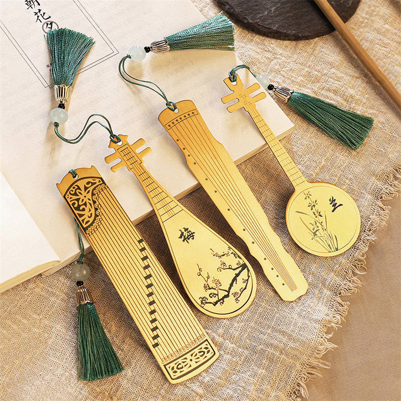 Mythstone Classical Musical Instruments Pipa Guzheng Guqin Ruan Metal Bookmarks Tassel With Gift Box