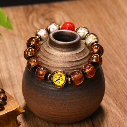 Pulsera de protección del zodíaco chino con cuentas de vidrio de Liuli Thangka tibetano de los cinco dioses de la riqueza