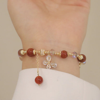 Pulsera con dije de mariposa de la riqueza de cuarzo rutilado de cristal arcoíris Fu Lu Shou natural de Mythstone 