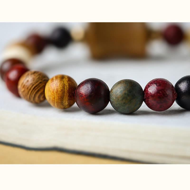 Mythstone Tibet Multicolored Sandalwood Om Mani Padme Hum Protection Bracelet