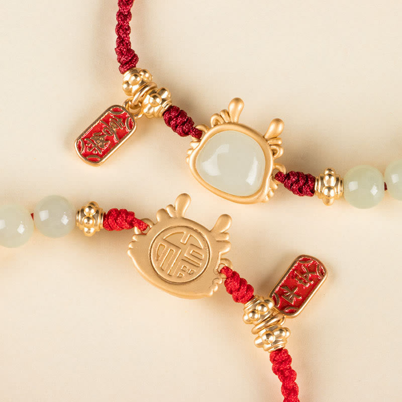 Mythstone Year of the Dragon Hetian White Jade Fu Character Peace And Joy Protection Bracelet