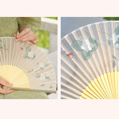 Mythstone Jasmine Flowers Handheld Bamboo Folding Fan