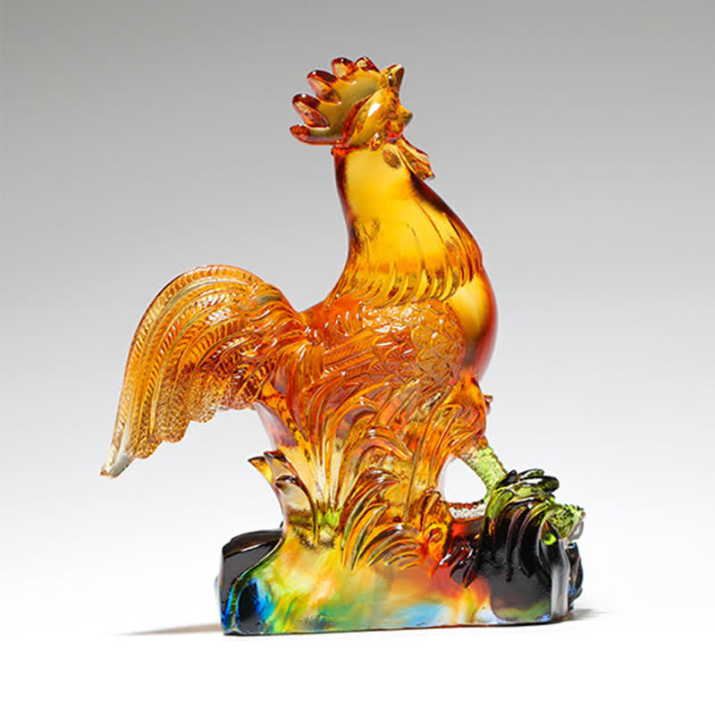 Gallo de cristal de Liuli hecho a mano de Mythstone, pieza de arte para decoración del hogar 