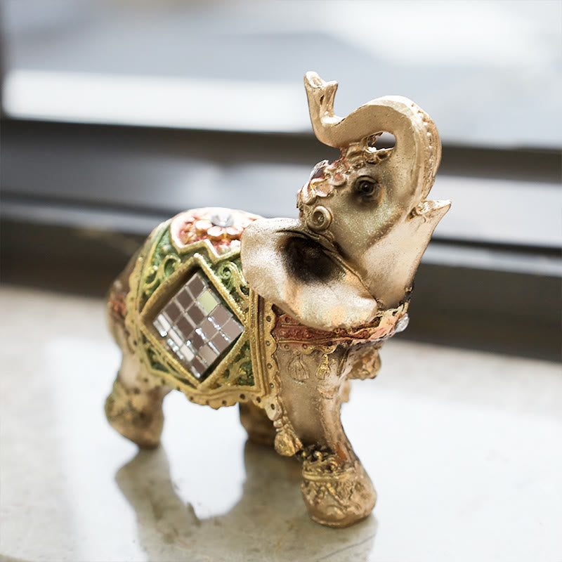 Mythstone Lucky Feng Shui Green Elephant Statue Sculpture Wealth Figurine Gift Home Decoration