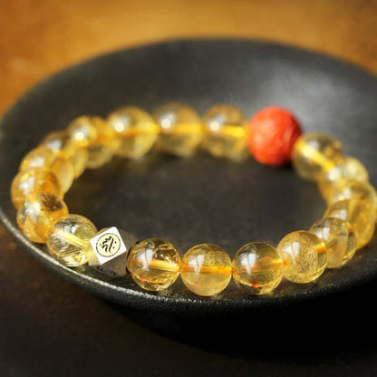 Mythstone Chinese Zodiac Natal Buddha Citrine Cinnabar Blessing Bracelet