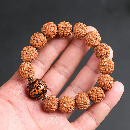 Pulsera de la suerte y la riqueza con moneda de cobre PiXiu y semilla de Bodhi de Rudraksha del Tíbet