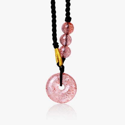 Mythstone Strawberry Quartz Chalcedony Peace Buckle Healing Necklace Pendant