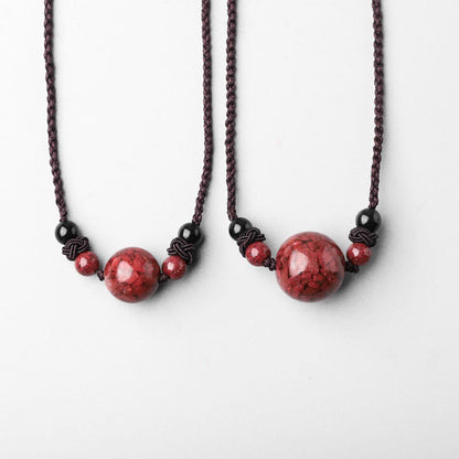 Mythstone Natural Cinnabar Stones Bead Blessing Necklace Pendant