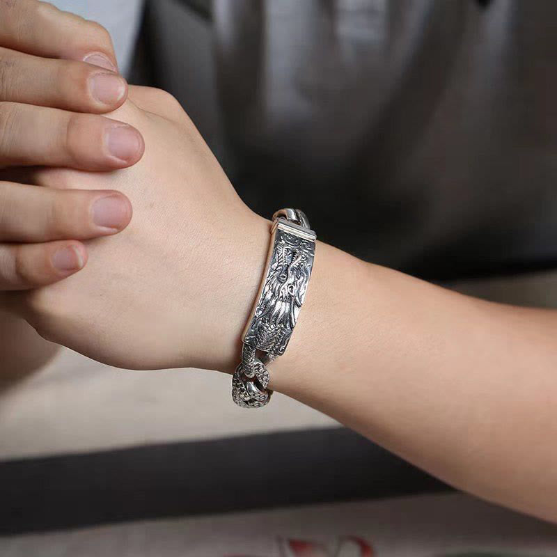 Mythstone Retro Dragon Scale Pattern Engraved Protection Bracelet