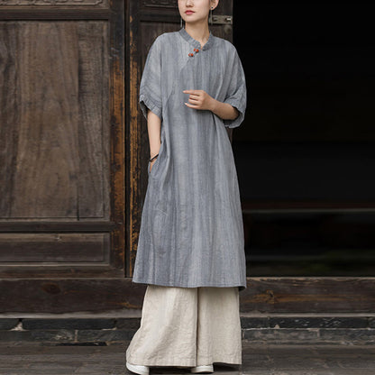 Mythstone Handmade Tie Dye Ramie Linen Midi Dress Wide Leg Pants With Pockets