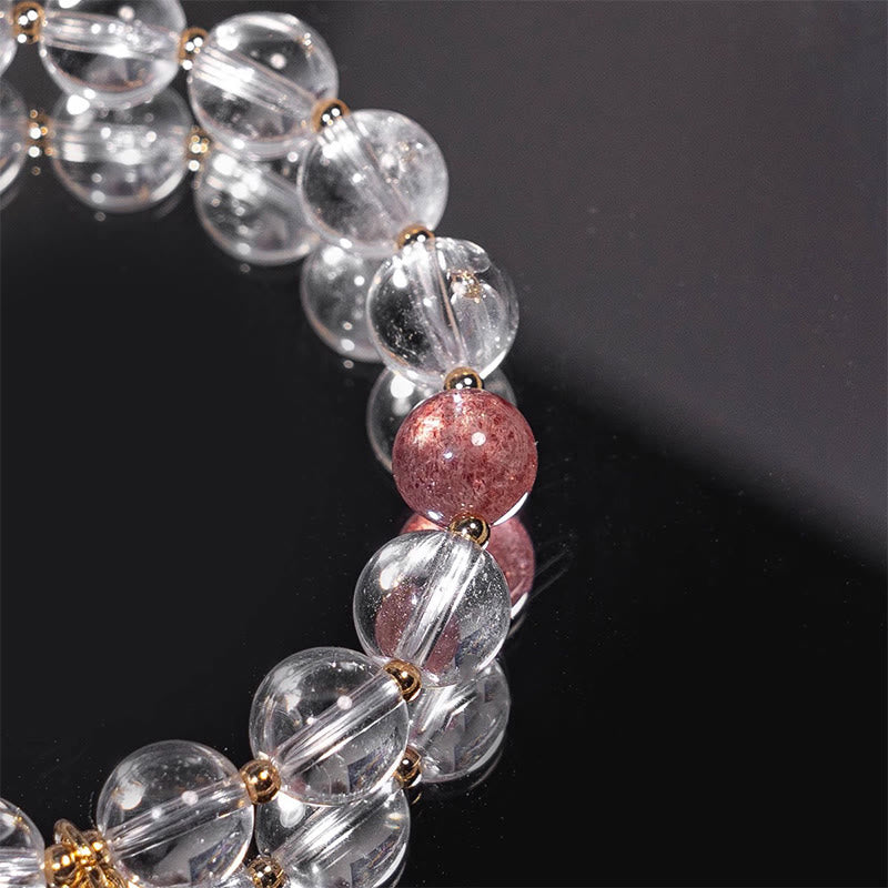 Mythstone White Crystal Strawberry Quartz Healing Attract Fortune Charm Bracelet