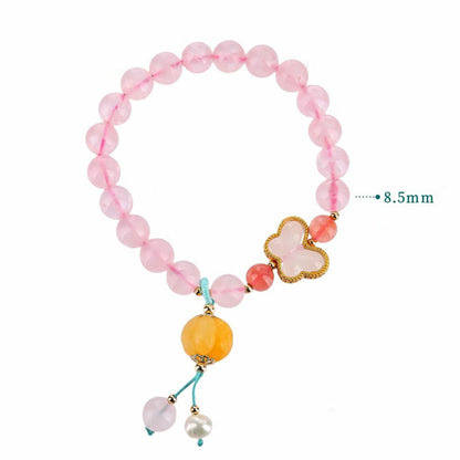 Pulsera de amor con forma de calabaza y mariposa de cristal rosa natural Mythstone 