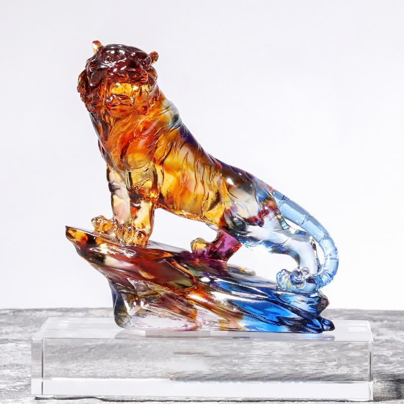 Mythstone Handmade Liuli Crystal Tiger Art Piece Protection Home Decoration