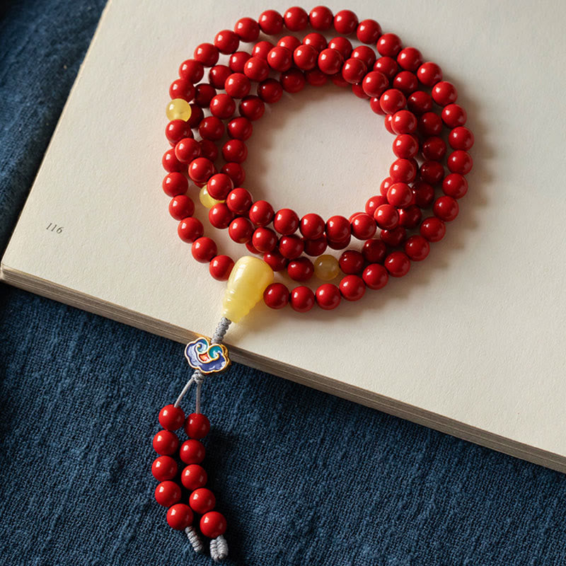 Mythstone 108 Mala Beads Natural Cinnabar Amber Keep Away Evil Spirits Bracelet