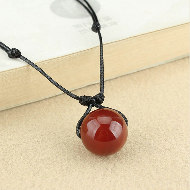 Mythstone Red Agate Bead Confidence Leather Rope Necklace Pendant