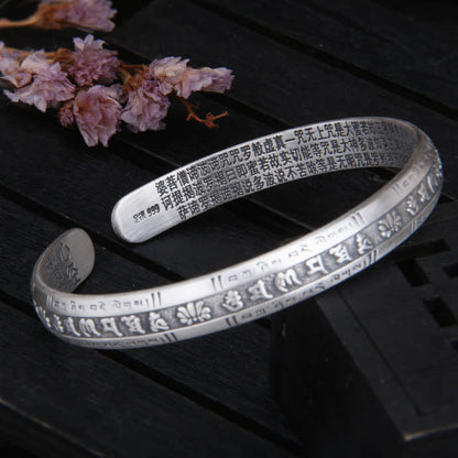 Mythstone 999 Sterling Silver Om Mani Padme Hum Heart Sutra Lotus Peace Bracelet Bangle