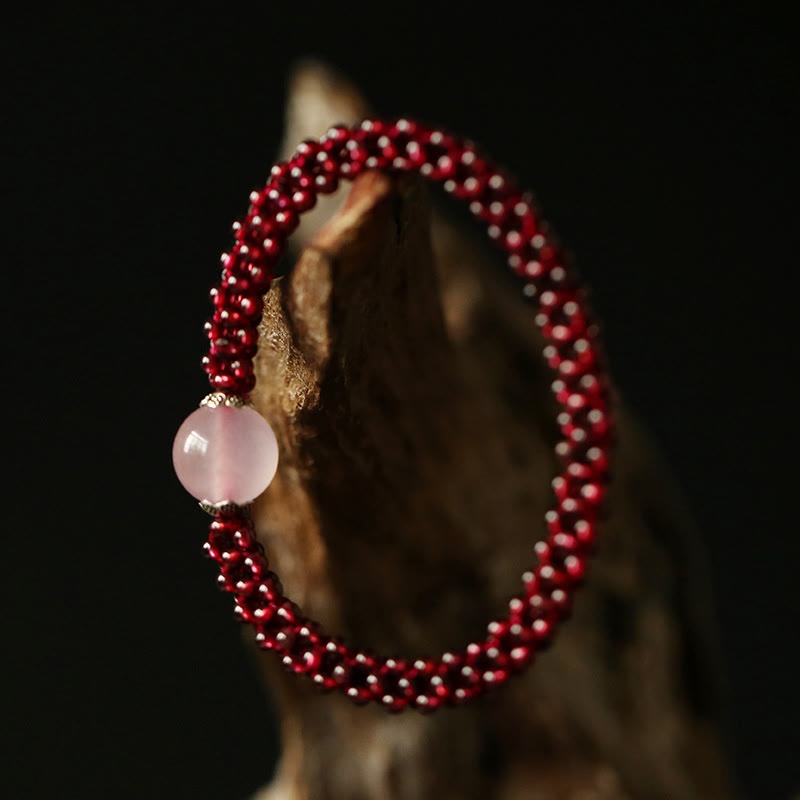 Mythstone Natural Garnet Pink Crystal Red Agate Amazonite Bead Protection Bracelet