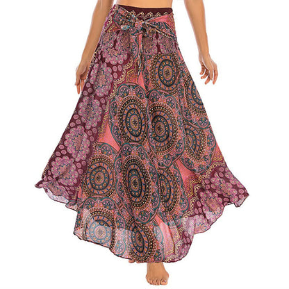 Mythstone Two Style Wear Bohemian Mandala Flower Lace-up Skirt Dress