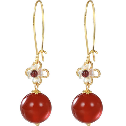 Mythstone 925 Sterling Silver Red Agate Flower Beaded Confidence Earrings