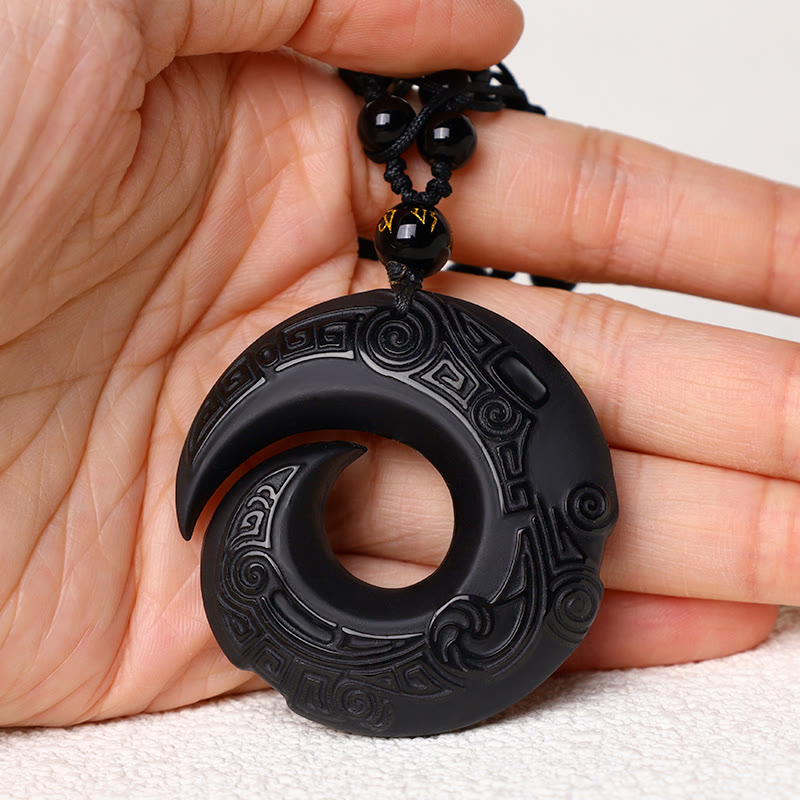 Mythstone Natural Black Obsidian Ice Obsidian Strength Necklace Pendant