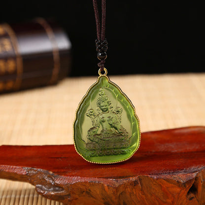 Mythstone Tibetan Buddha Liuli Crystal Serenity Necklace Pendant