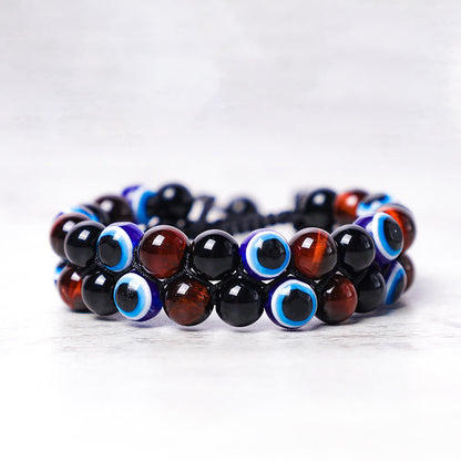 MythStone Evil Eye Hematite Tiger Eye Protection Beaded Bracelet