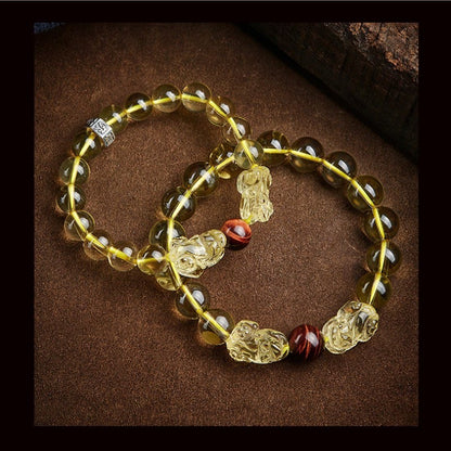 Mythstone Natural Citrine Double PiXiu Tiger Eye Prosperity Protection Bracelet